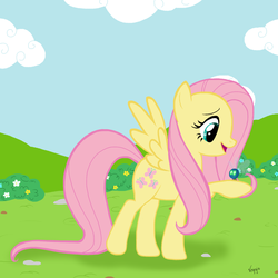 Size: 1500x1500 | Tagged: dead source, safe, artist:veggie55, fluttershy, parasprite, pegasus, pony, g4, female, solo