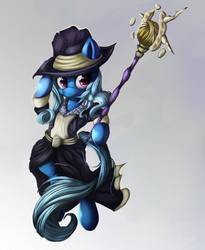 Size: 2524x3084 | Tagged: safe, artist:sceathlet, trixie, pony, semi-anthro, g4, bipedal, black mage, clothes, female, hat, high res, simple background, solo