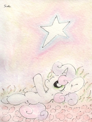 Size: 679x902 | Tagged: safe, artist:slightlyshade, sweetie belle, g4, female, lying, on back, solo, traditional art