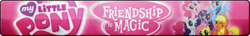 Size: 386x56 | Tagged: safe, artist:buttonsmaker, applejack, fluttershy, pinkie pie, rainbow dash, rarity, twilight sparkle, g4, button, mane six, mane six opening poses, my little pony logo, my little pony: friendship is magic logo, text