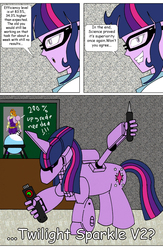 Size: 815x1250 | Tagged: safe, artist:combatkaiser, sci-twi, twilight sparkle, cyborg, equestria girls, g4, my little pony equestria girls: rainbow rocks, body modification, comic, gundam, mad scientist, twilight sparkle (alicorn), what has science done