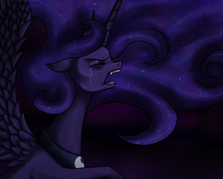 Size: 3000x2400 | Tagged: safe, artist:smilingm00n, nightmare moon, princess luna, pony, g4, high res, solo, transformation