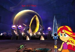 Size: 1000x695 | Tagged: safe, edit, screencap, sunset shimmer, equestria girls, g4, my little pony equestria girls: rainbow rocks, did somebody say thunderfury blessed blade of the windseeker?, thunderfury blessed blade of the windseeker, warcraft, world of warcraft