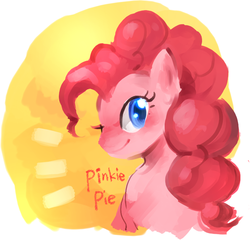 Size: 735x705 | Tagged: safe, artist:beta24, pinkie pie, earth pony, pony, g4, bust, female, looking at you, mare, one eye closed, smiling, solo