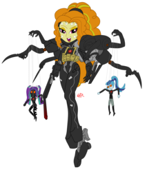 Size: 2359x2764 | Tagged: safe, artist:e-e-r, adagio dazzle, aria blaze, sonata dusk, equestria girls, g4, crossover, high res, konami, metal gear, metal gear solid 4, psycho mantis, puppet, screaming mantis, simple background, the dazzlings, the sorrow, transparent background