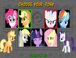 Size: 630x479 | Tagged: safe, artist:sonicthehedgehogpl, applejack, derpy hooves, fluttershy, pinkie pie, rainbow dash, rarity, twilight sparkle, pegasus, pony, g4, female, mane six, mare, mortal kombat