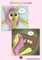 Size: 1200x1697 | Tagged: safe, artist:danteincognito, fluttershy, g4, comic, fluttershy's love letter, hearts and hooves day, letter, looking down, shock, valentine's day