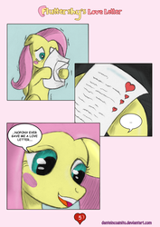 Size: 2480x3508 | Tagged: safe, artist:danteincognito, fluttershy, g4, blushing, comic, fluttershy's love letter, hearts and hooves day, high res, letter, shaking, valentine's day