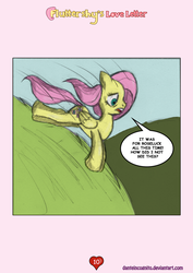 Size: 1200x1697 | Tagged: safe, artist:danteincognito, fluttershy, roseluck, g4, comic, fluttershy's love letter, hearts and hooves day, running, valentine's day