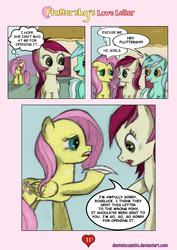 Size: 1200x1697 | Tagged: safe, artist:danteincognito, fluttershy, lyra heartstrings, roseluck, g4, comic, fluttershy's love letter, hearts and hooves day, letter, valentine's day card