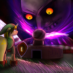 Size: 2000x2000 | Tagged: safe, artist:whisperfoot, pony, unicorn, hero of time, high res, link, majora's mask 3d, moon, nintendo, ponified, solo, termina, termina's moon, the legend of zelda, the legend of zelda: majora's mask