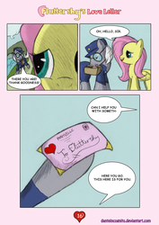 Size: 1200x1697 | Tagged: safe, artist:danteincognito, fluttershy, g4, blind, comic, fluttershy's love letter, hearts and hooves day, letter, mail, mailpony, valentine's day