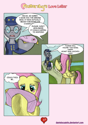 Size: 1200x1697 | Tagged: safe, artist:danteincognito, fluttershy, mr. zippy, g4, blind, blushing, comic, fluttershy's love letter, hearts and hooves day, letter, mail, mailpony, valentine's day