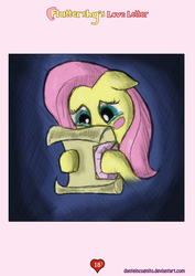 Size: 1200x1697 | Tagged: safe, artist:danteincognito, fluttershy, g4, blushing, crying, fluttershy's love letter, hearts and hooves day, letter