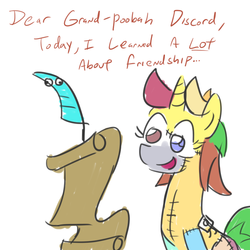 Size: 800x800 | Tagged: safe, artist:jargon scott, oc, oc only, oc:mismatch, dialogue, frankenpony, frankenstein's monster, letter, parchment, quill