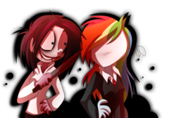 Size: 1524x1024 | Tagged: safe, artist:fj-c, pinkie pie, rainbow dash, g4, blood, jeff the killer, knife, meme, slenderman