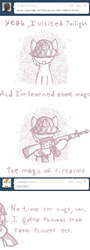 Size: 480x1339 | Tagged: safe, artist:haute-claire, ruby pinch, ask ruby pinch, g4, ask, comic, gun, helmet, tumblr, weapon