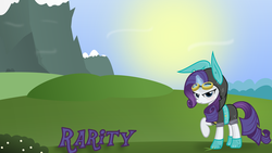 Size: 6000x3373 | Tagged: safe, artist:a-jewel-of-rarity, artist:godoffury, rarity, pony, unicorn, g4, absurd resolution, bunny ears, clothes, costume, dangerous mission outfit, female, goggles, hoodie, looking at you, mare, solo, wallpaper