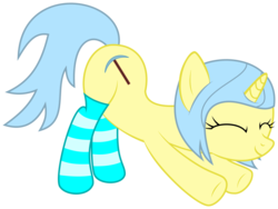 Size: 1329x1000 | Tagged: safe, artist:a-jewel-of-rarity, oc, oc only, oc:sapphire charmer, pony, unicorn, backbend, clothes, cute, eyes closed, female, mare, socks, stretching, striped socks