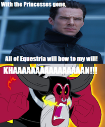 Size: 585x704 | Tagged: safe, lord tirek, g4, benedict cumberbatch, everyone steals tirek's meme, exploitable meme, khaaaaaaan, khan, khan noonien singh, meme, star trek, star trek into darkness, tirek vs everyone meme