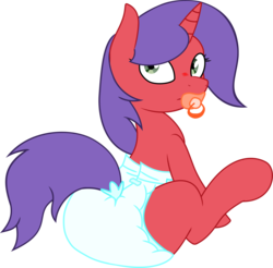 Size: 2218x2183 | Tagged: safe, artist:sparklepopshine, oc, oc only, oc:sparkle pop, adult foal, blank flank, diaper, high res, non-baby in diaper, pacifier, poofy diaper, solo, tail tape