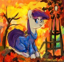 Size: 2880x2784 | Tagged: safe, artist:hereticalrants, maud pie, g4, autumn, clothes, female, high res, rock farm, sitting, solo