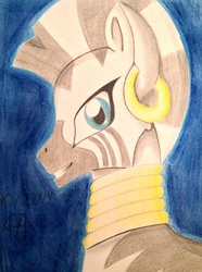 Size: 1536x2066 | Tagged: safe, artist:a7xcaramel, zecora, zebra, g4, female, simple background, solo, traditional art