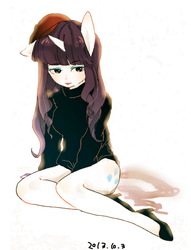 Size: 594x778 | Tagged: safe, artist:chi-hayu, rarity, anthro, g4, ambiguous facial structure, beatnik rarity, beret, clothes, female, hat, high heels, shoes, simple background, solo, sweater, white background
