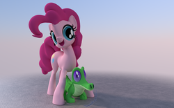 Size: 2000x1250 | Tagged: safe, artist:deathpwny, gummy, pinkie pie, alligator, earth pony, pony, g4, 3d, female, male, mare, open mouth, signature