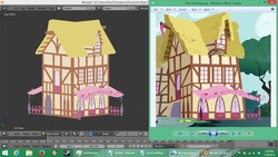 Size: 1366x768 | Tagged: safe, 3d, house, thinking with ponies