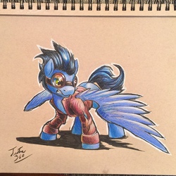 Size: 1280x1280 | Tagged: safe, artist:tsitra360, soarin', g4, goggles, male, solo, traditional art