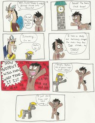 Size: 2210x2853 | Tagged: safe, artist:captainaki13, derpy hooves, discord, doctor whooves, time turner, draconequus, earth pony, pegasus, pony, ask discorded whooves, g4, comic, discord whooves, discorded, female, high res, mare