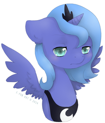 Size: 1183x1384 | Tagged: safe, artist:e-pon, princess luna, g4, blushing, female, floppy ears, fluffy, frown, portrait, s1 luna, sad, simple background, solo, spread wings, three quarter view, white background