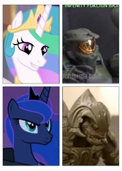 Size: 673x943 | Tagged: safe, princess celestia, princess luna, g4, arbiter, arby n the chief, comparison, exploitable meme, halo (series), make it happen, master chief, meme