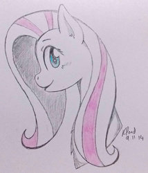 Size: 828x966 | Tagged: safe, artist:missitofu, fluttershy, g4, female, solo, traditional art