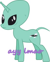Size: 879x1079 | Tagged: artist needed, safe, alien, pony, unicorn, ayy lmao, meme, ponified, simple background, solo, vector, wat, white background