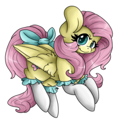 Size: 2480x2633 | Tagged: safe, artist:sk-ree, fluttershy, g4, clothes, female, high res, simple background, socks, solo, tail bow, transparent background