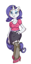 Size: 552x1135 | Tagged: safe, artist:krriia, rarity, anthro, g4, clothes, female, looking at you, shoes, skirt, solo, stockings