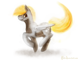 Size: 1024x788 | Tagged: safe, artist:flutti, derpy hooves, pegasus, pony, g4, female, mare, raised hoof, simple background, smiling, solo