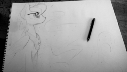 Size: 1280x724 | Tagged: safe, artist:darkflame75, princess luna, lunadoodle, g4, female, monochrome, solo, traditional art