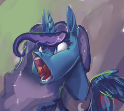 Size: 3000x2689 | Tagged: safe, artist:alumx, princess luna, alicorn, pony, g4, faic, female, glare, high res, hoers, horn, horses doing horse things, hwæt, jewelry, neigh, nose wrinkle, open mouth, regalia, solo, spread wings, tongue out, wide eyes, wings