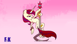 Size: 3515x2007 | Tagged: safe, artist:fluttershythekind, oc, oc only, oc:althea, pony, unicorn, butt, ear piercing, female, high res, mare, piercing, plot, pole dancing, solo, stitches, stripper pole