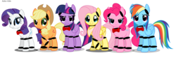 Size: 3156x1044 | Tagged: safe, artist:asika-aida, applejack, fluttershy, pinkie pie, rainbow dash, rarity, twilight sparkle, alicorn, pony, five nights at aj's, g4, animatronic, bad edit, female, mane six, mare, twilight sparkle (alicorn)