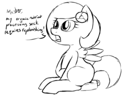 Size: 886x686 | Tagged: safe, artist:aaron amethyst, oc, oc only, oc:google chrome, pegasus, pony, browser ponies, chubby, google chrome, monochrome, ponified, pudgy, sitting, sketch, solo