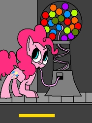 Size: 284x380 | Tagged: safe, artist:mr-degration, pinkie pie, pony, g4, gumball machine, impossibly long tongue, pinkie being pinkie, solo