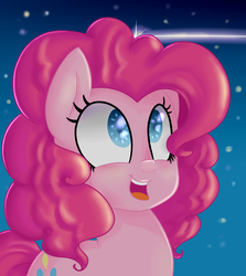 Size: 2500x2800 | Tagged: safe, artist:pumpkinkikile, pinkie pie, earth pony, pony, g4, cute, diapinkes, female, happy, high res, open mouth, shooting star, smiling, solo