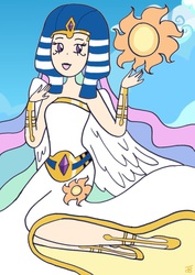 Size: 752x1061 | Tagged: safe, artist:joulie4, princess celestia, human, g4, clothes, dress, egyptian, female, humanized, ra celestia, solo, sun