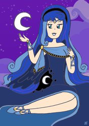 Size: 753x1062 | Tagged: safe, artist:joulie4, idw, princess luna, human, g4, reflections, spoiler:comic, artemis luna, clothes, dress, female, greek, greek clothes, greek mythology, humanized, light skin, mirror universe, moon, solo