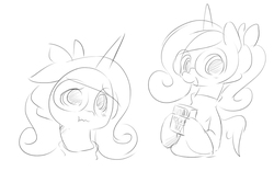 Size: 850x532 | Tagged: safe, artist:ende26, princess cadance, g4, adorkable, cute, cutedance, dork, glasses, monochrome, pocky, sketch, younger