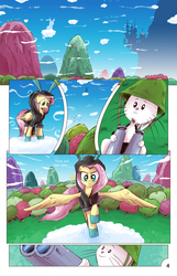 Size: 1393x2167 | Tagged: safe, artist:saturdaymorningproj, angel bunny, fluttershy, pegasus, pony, comic:angelic flutterboom, g4, bunny ears, clothes, cloud, comic, costume, dangerous mission outfit, female, hoodie, mare